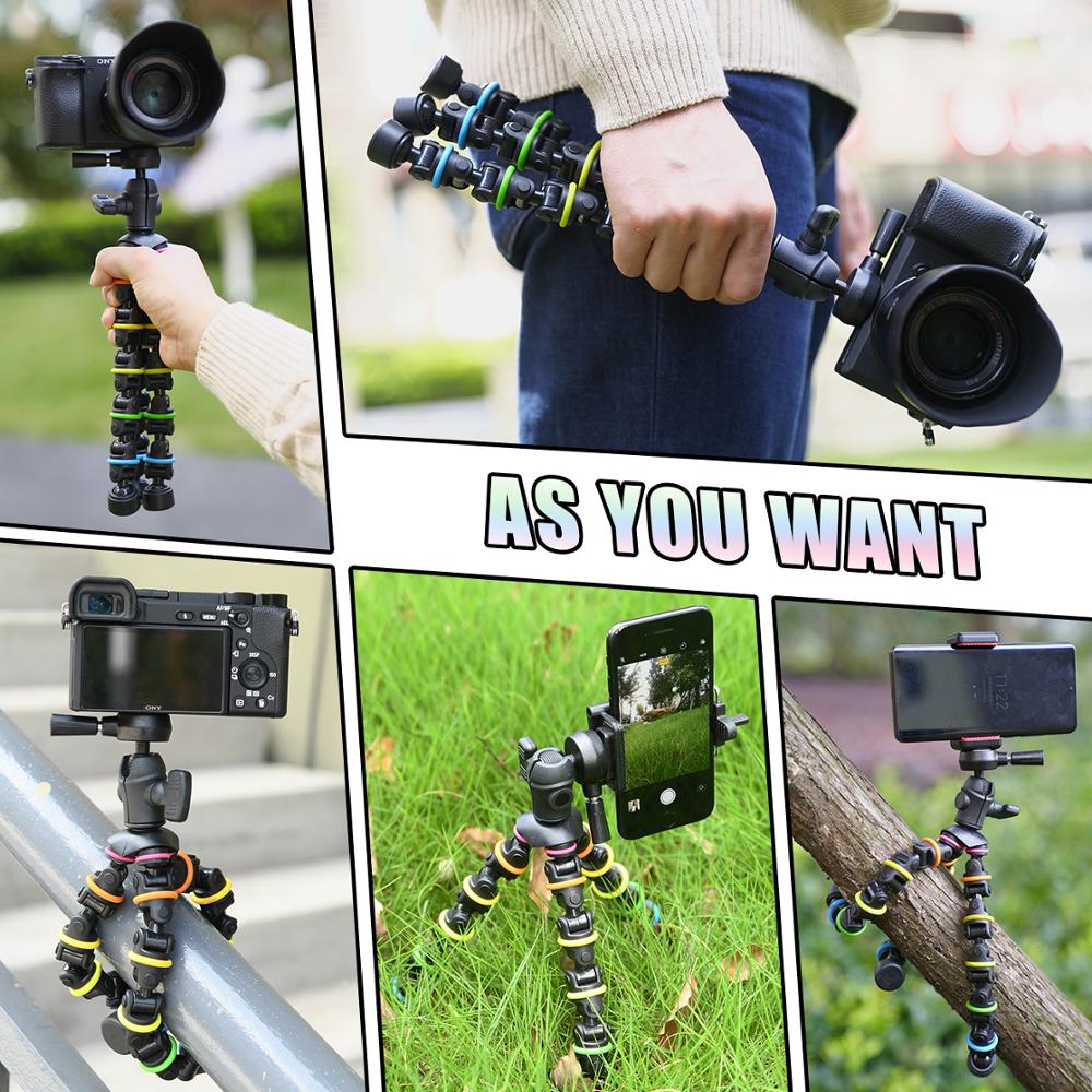 Tripod for Phone with Mobile Phone Holder Mount, Mini flexible Desk Tripod with Remote for SmartPhone/Camera/Tablet